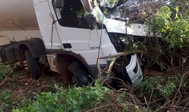Caminhoneiro colide contra árvore na Bariri-Itapuí