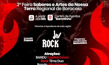 Feira Sabores e Artes da Nossa Terra Regional de Boraceia promete agitar com rock e atrações regionais neste sábado