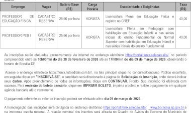 EDITAL: Abertura das inscrições de processo seletivo Nº 01/2026 de Boraceia