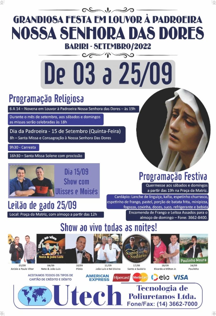 Paróquia Nossa Senhora das Dores apresenta programação da Festa da Padroeira de Bariri