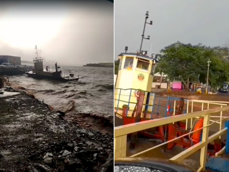 Temporal no meio do Rio Tietê causa pânico entre usuários da balsa Itapuí-Boraceia