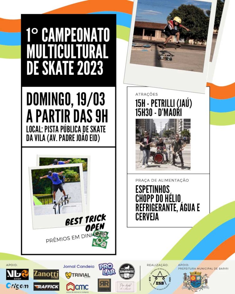 Associação Escolinha de Skate de Bariri realiza 1º Campeonato de Skate Multicultural neste domingo