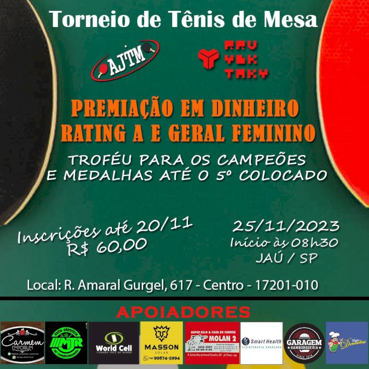 AJTM promove super torneio de tênis de mesa em Jaú