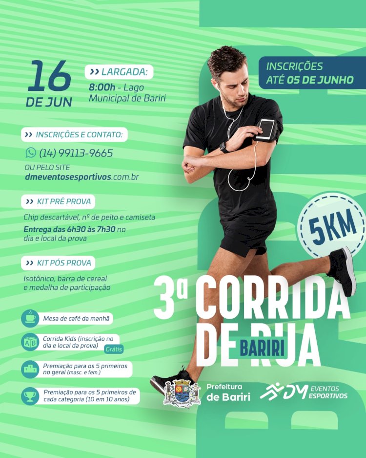 Bariri recebe 3ª Corrida de Rua em 16 de junho