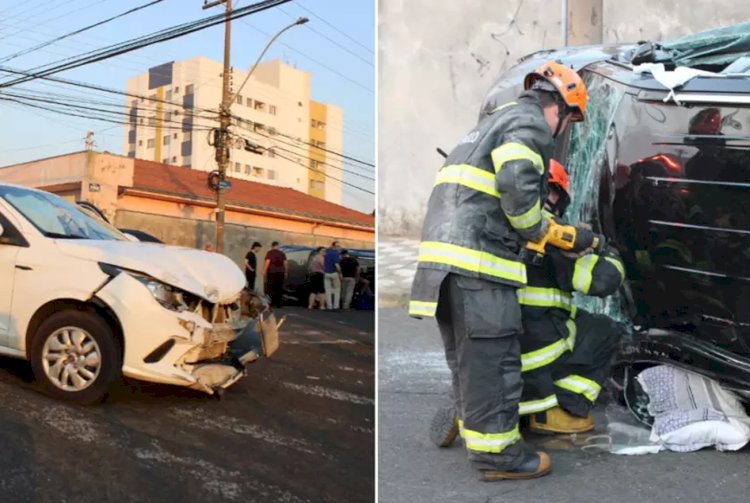 Carro com tia e sobrinha colide com outro veículo e capota em Bauru