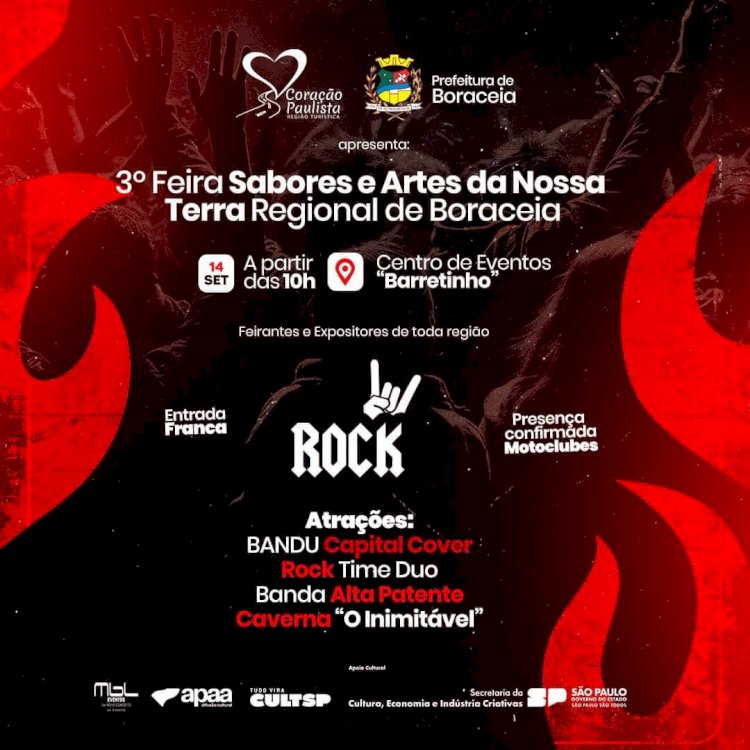 Feira Sabores e Artes da Nossa Terra Regional de Boraceia promete agitar com rock e atrações regionais neste sábado