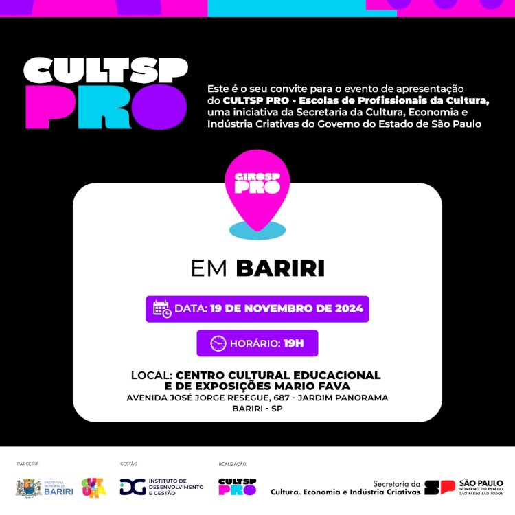 Bariri recebe GIRO PRO, ação do programa CULTSP PRO do Governo de SP