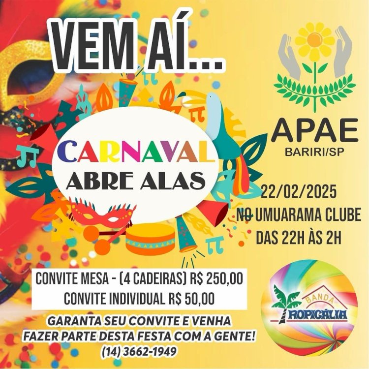 Apae Bariri promove Carnaval “Abre Alas” em fevereiro