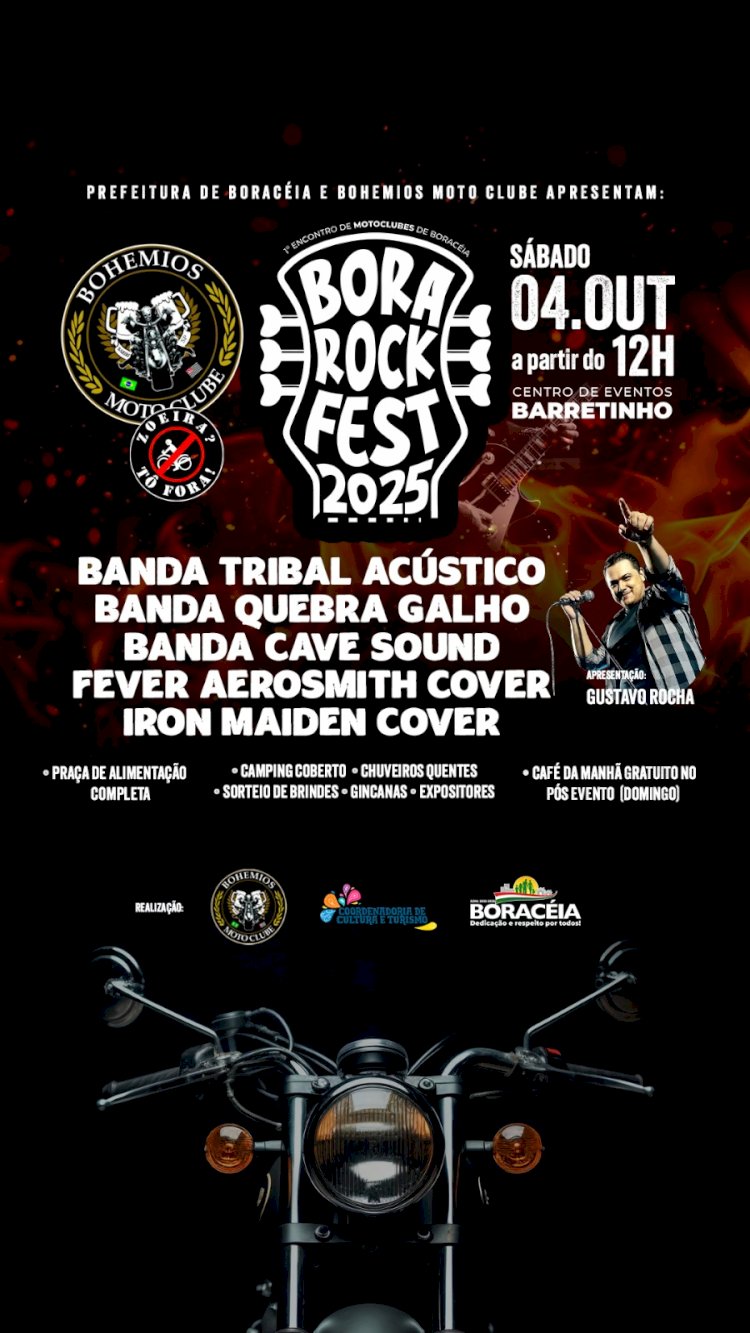 Bora Rock Fest celebra aniversário do Bohemios Moto Clube com cinco bandas e área de camping no Barretinho
