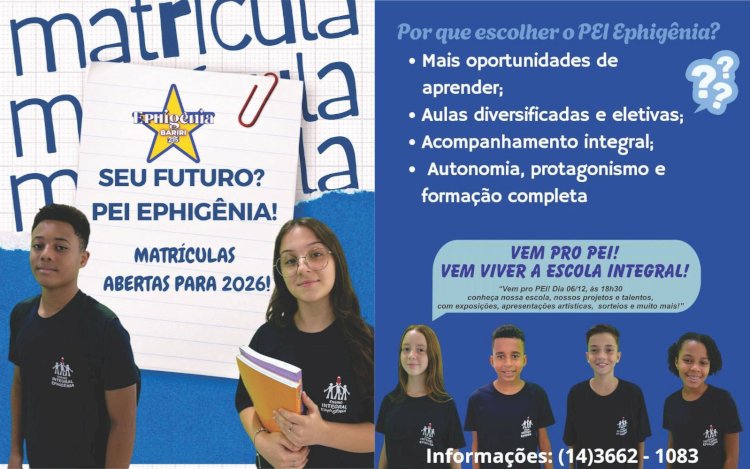 Escola Ephigênia está com matrículas abertas para o Ensino Integral em Bariri