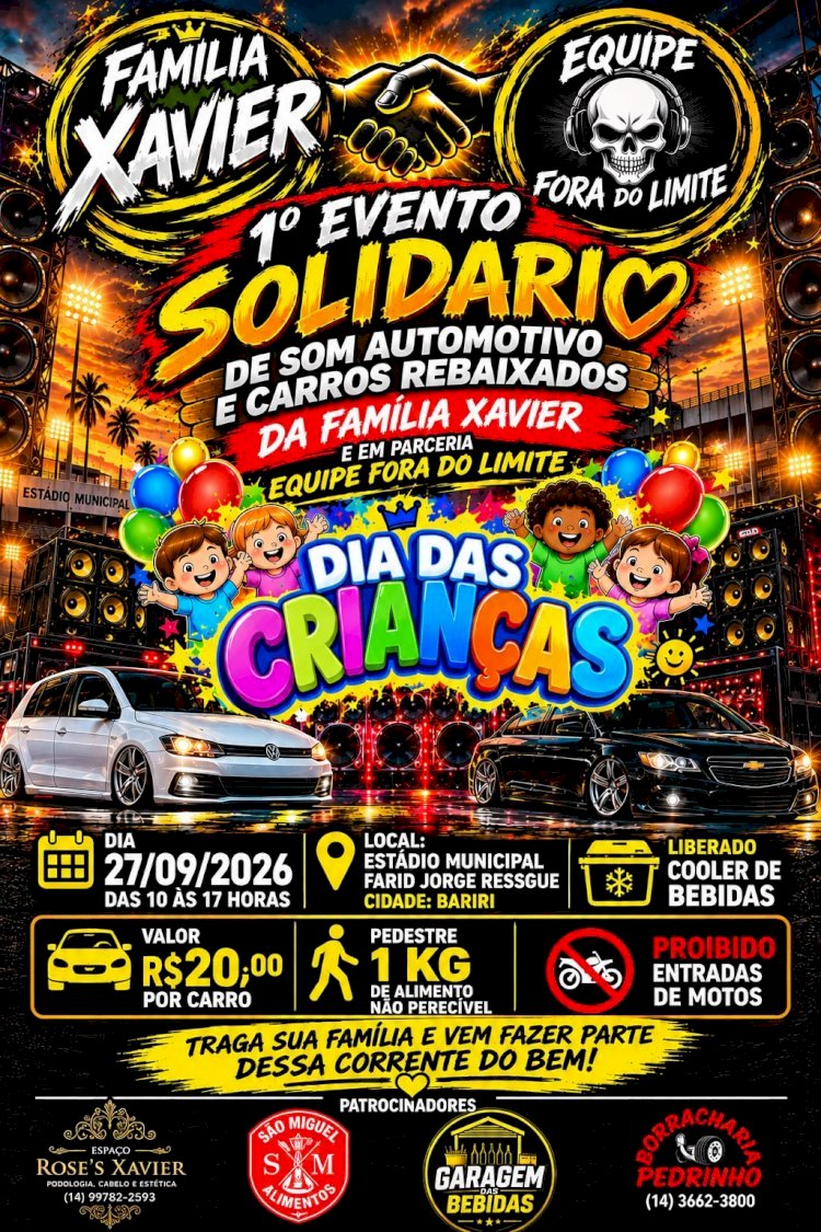 Faridão recebe 1º Evento de Som Automotivo e Carros Rebaixados neste domingo, com ação solidária para o Dia das Crianças